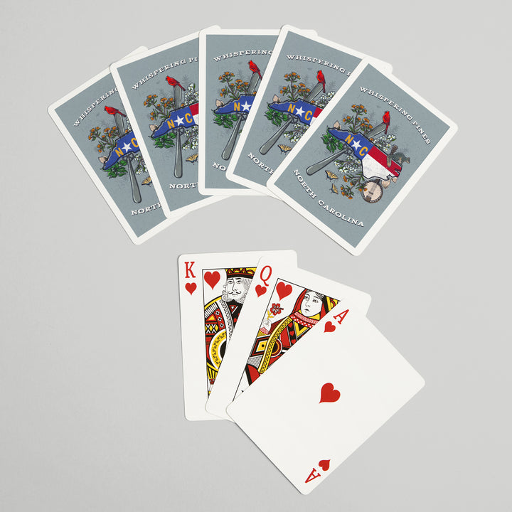 Playing Cards, Whispering Pines, North Carolina, State Treasure Trove, 52 Card Deck with Jokers in Box, Unique Art