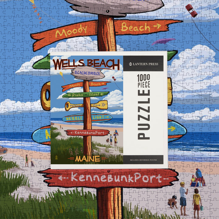 Wells, Maine, Wells Beach, Signpost, Jigsaw Puzzle