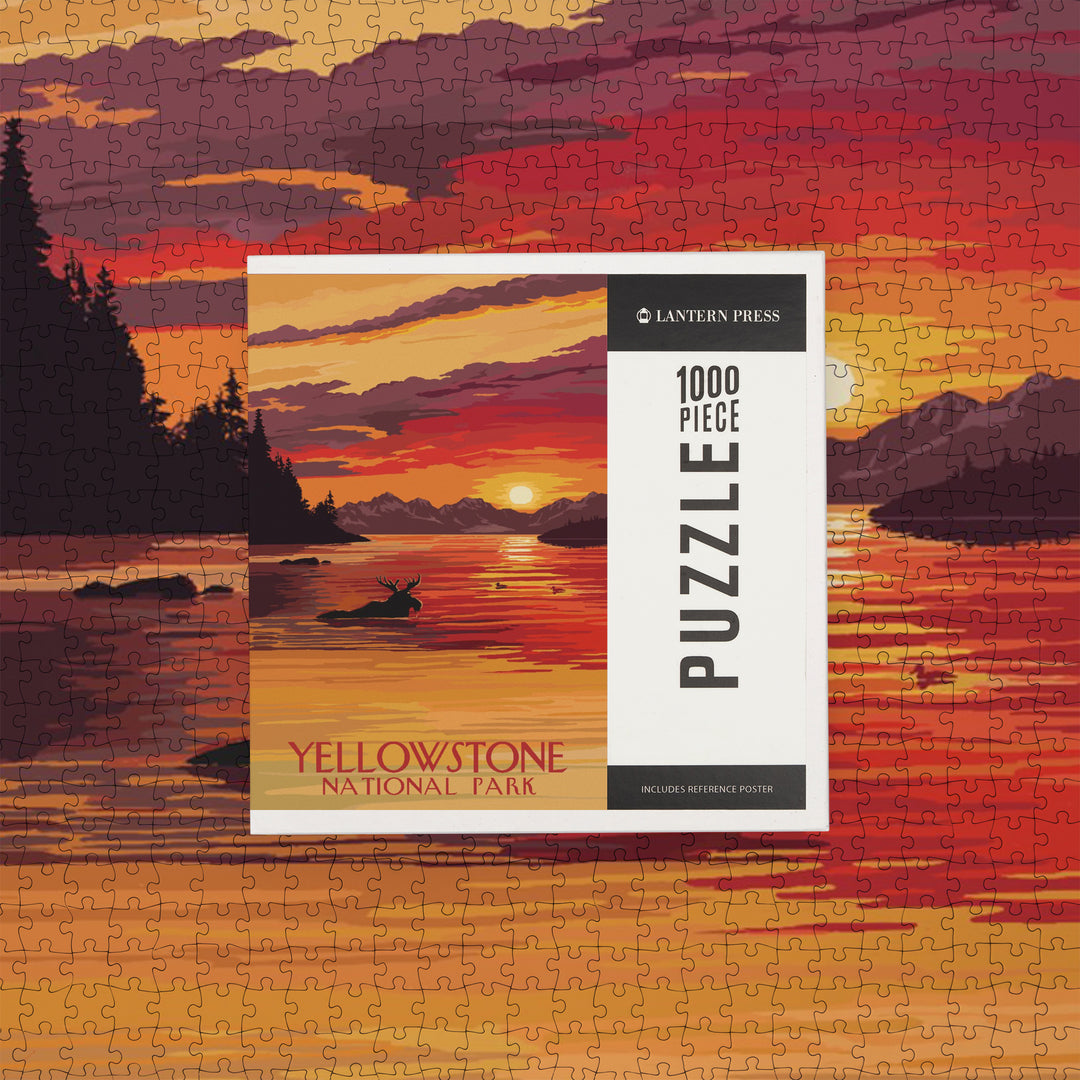 Yellowstone National Park, Montana, Painterly, Moose at Sunset, Jigsaw Puzzle