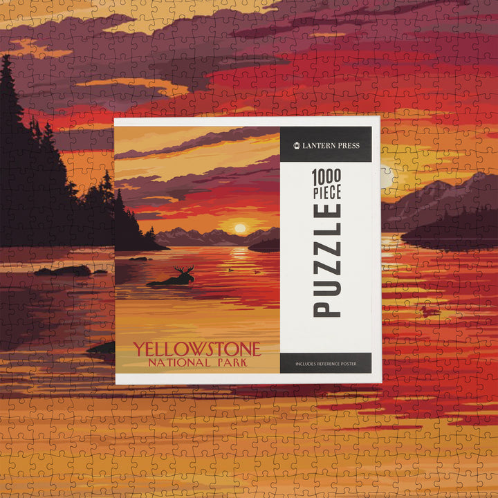 Yellowstone National Park, Montana, Painterly, Moose at Sunset, Jigsaw Puzzle