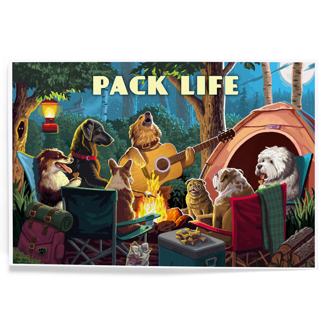 Painterly, Pack Life, Dogs Around Campfire, Sentiment, Art & Giclee Prints