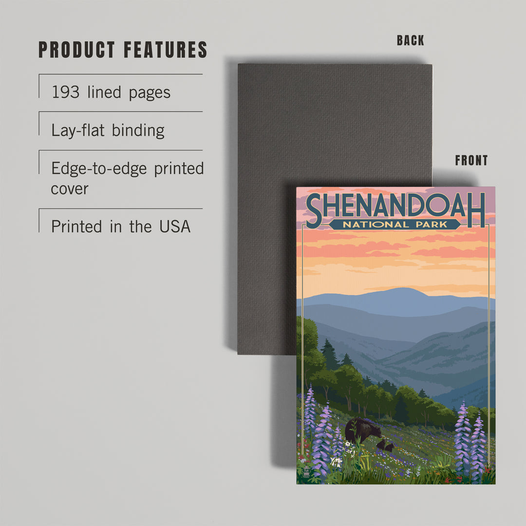Lined 6x9 Journal, Shenandoah National Park, Virginia, Black Bear and Cubs with Flowers, Lay Flat, 193 Pages, FSC paper
