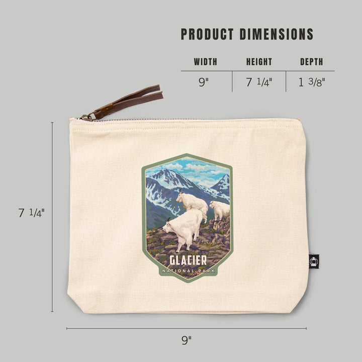 Glacier National Park, Montana, Goat Family, Organic Cotton Zipper Pouch, Go Bag