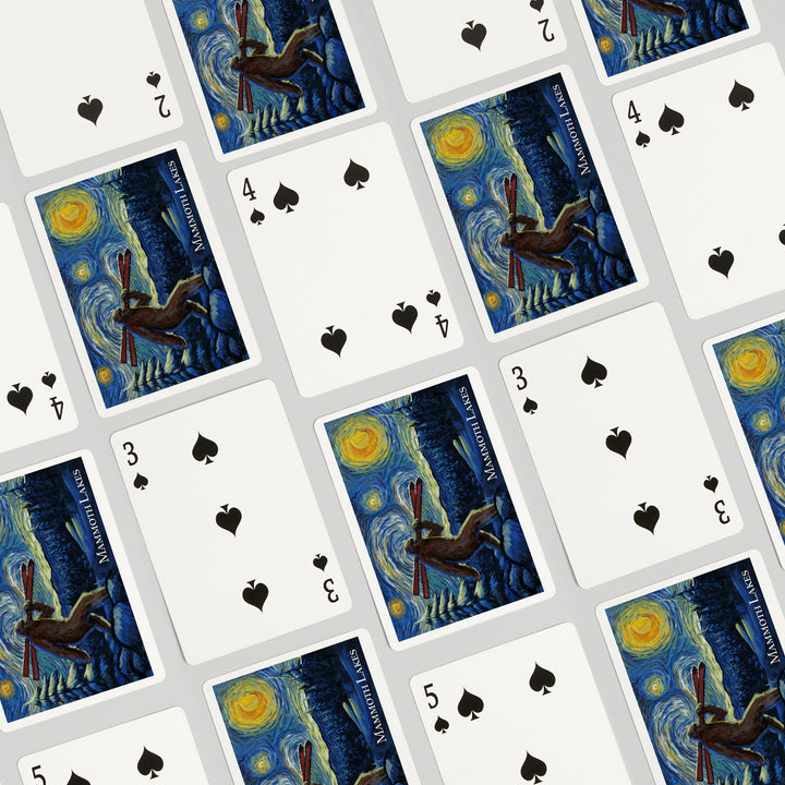 Playing Cards, Mammoth Lakes, California, Winter Bigfoot with Skis, Starry Night, 52 Card Deck with Jokers in Box, Unique Art