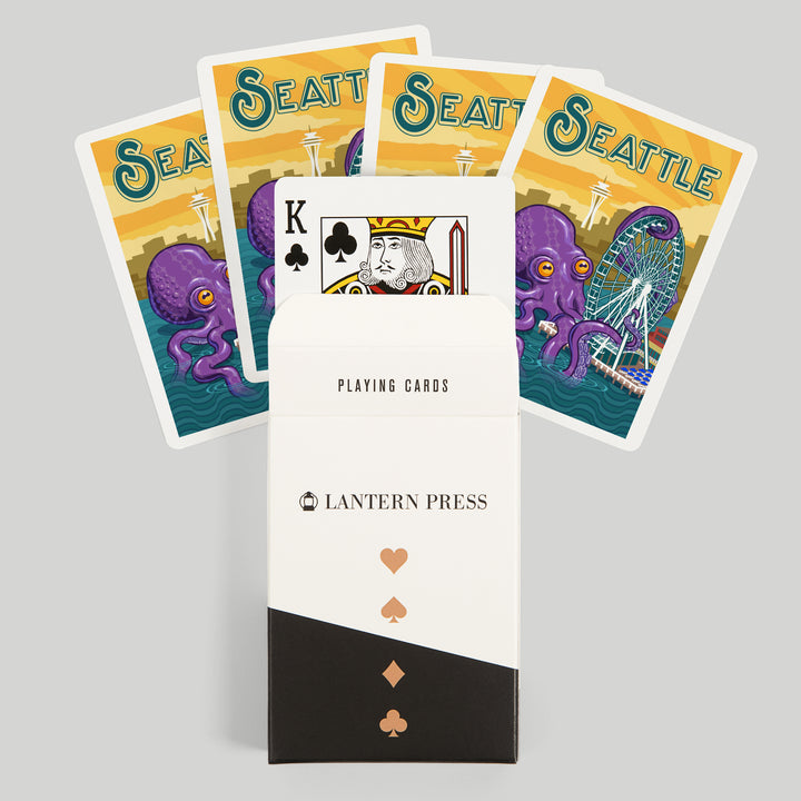 Playing Cards, Seattle, Washington, Giant Octopus, 52 Card Deck with Jokers in Box, Unique Art