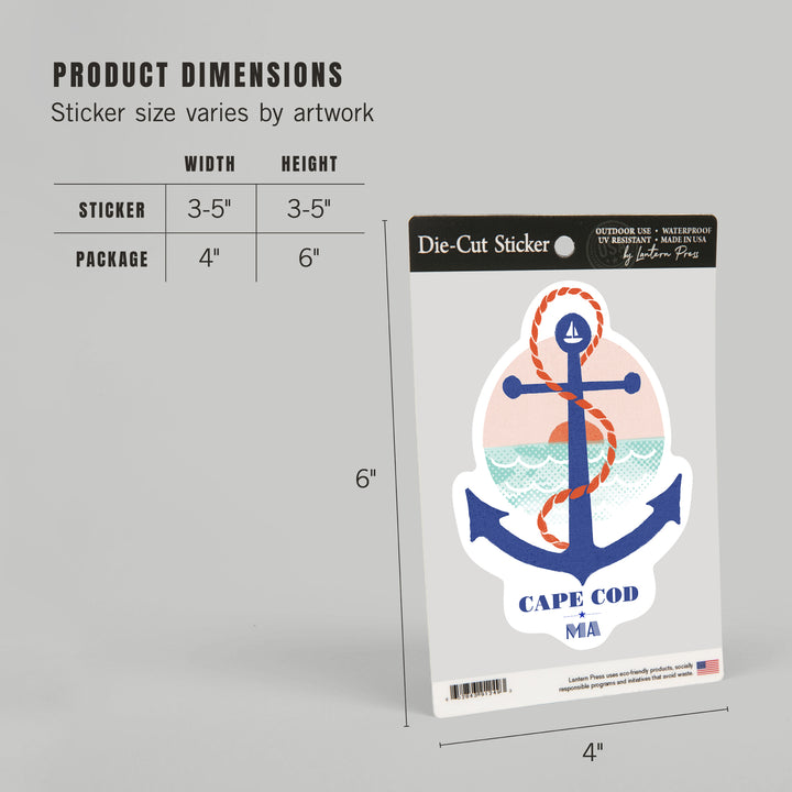 Cape Cod, Massachusetts, Dockside Series, Anchor, Contour, Vinyl Sticker