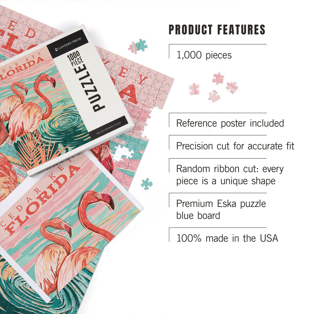 Cedar Key, Florida, Flamingos By Water, Jigsaw Puzzle