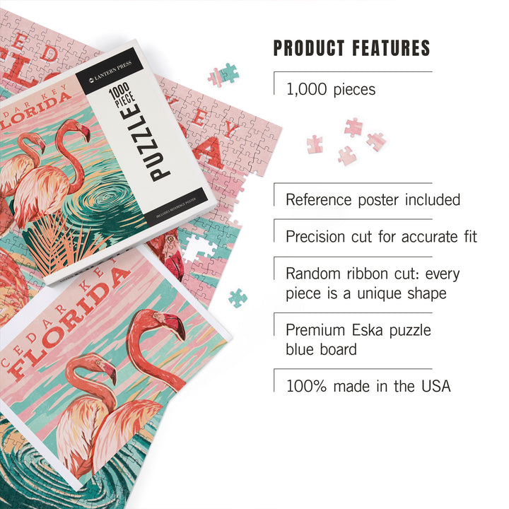 Cedar Key, Florida, Flamingos By Water, Jigsaw Puzzle