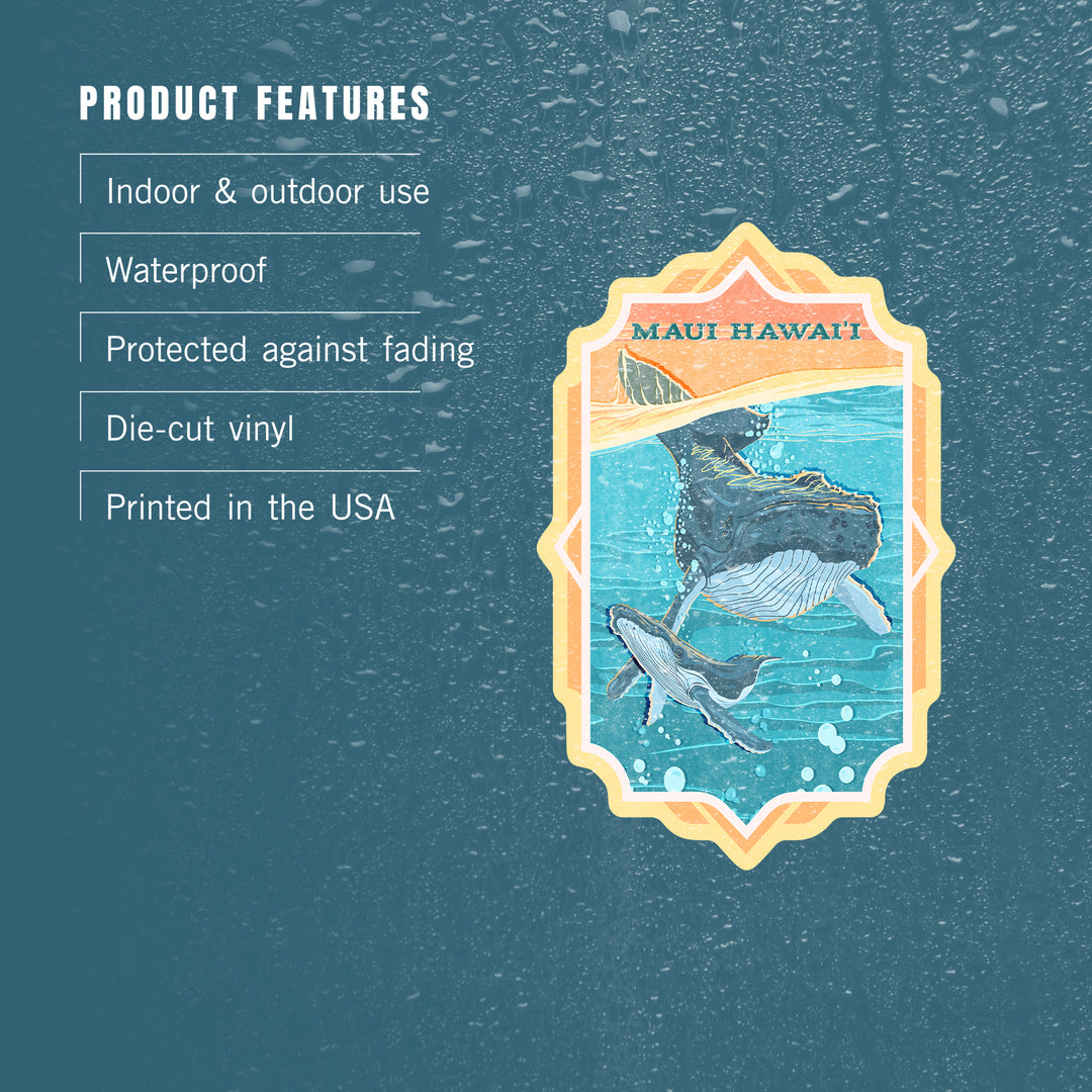 Maui, Hawaii, Vintage Press, Humpback Whale, Vinyl Sticker