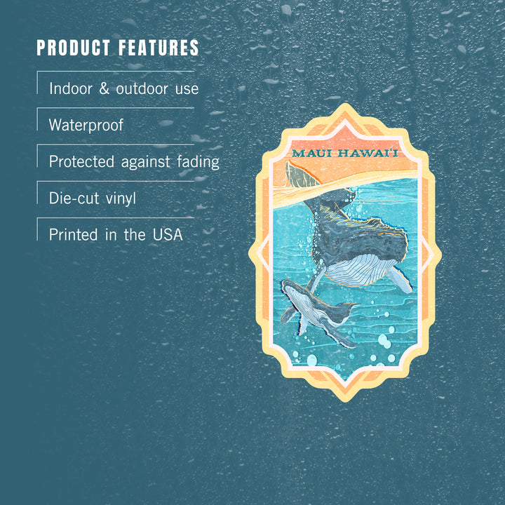 Maui, Hawaii, Vintage Press, Humpback Whale, Vinyl Sticker