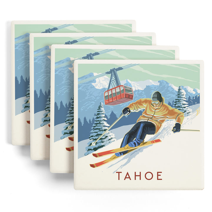 Lake Tahoe, California, Skier and Tram, Tahoe, Coasters
