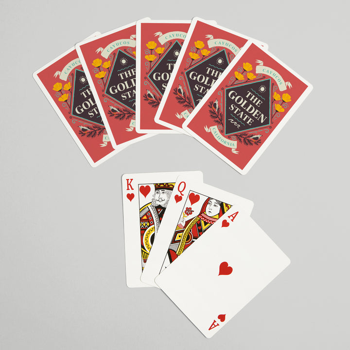 Playing Cards, Cayucos, California, State Motto Crest, State Series, 52 Card Deck with Jokers in Box, Unique Art