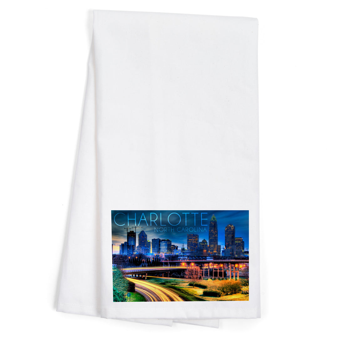 Charlotte, North Carolina, Skyline at Night, Organic Cotton Kitchen Tea Towels