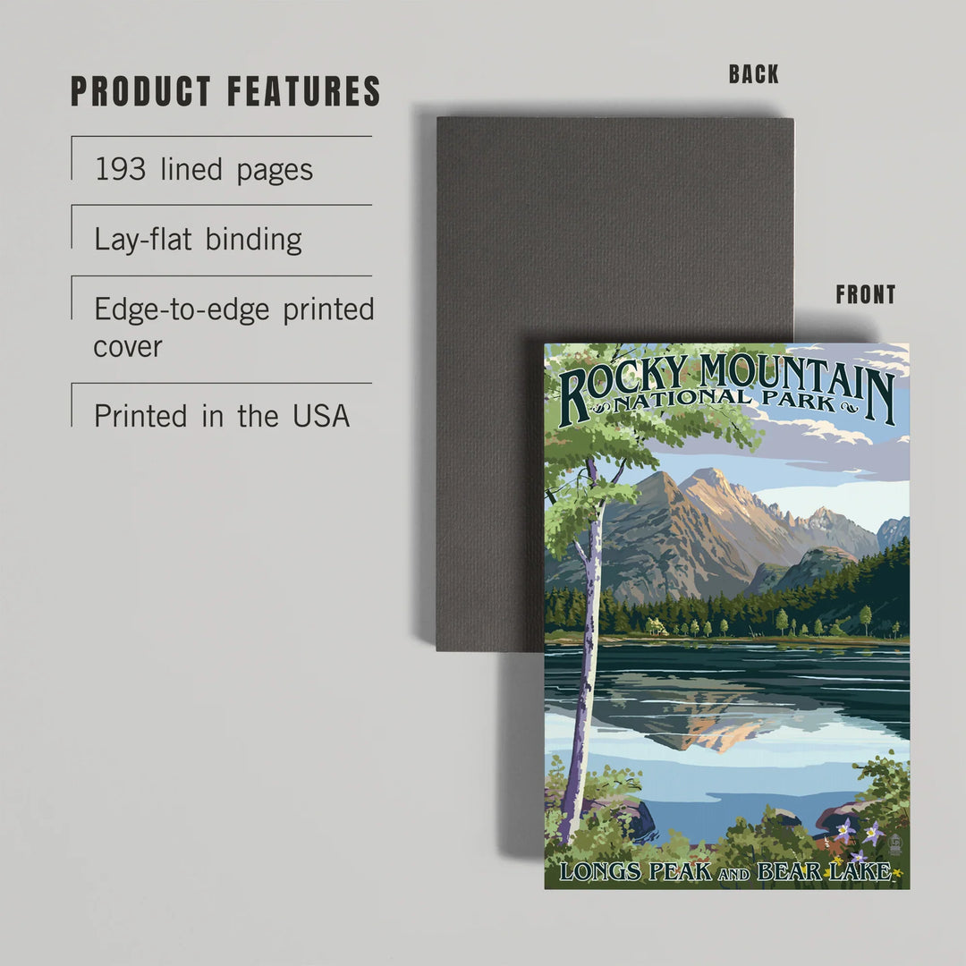 Lined 6x9 Journal, Rocky Mountain National Park, Colorado, Longs Peak and Bear Lake Summer, Lay Flat, 193 Pages, FSC paper