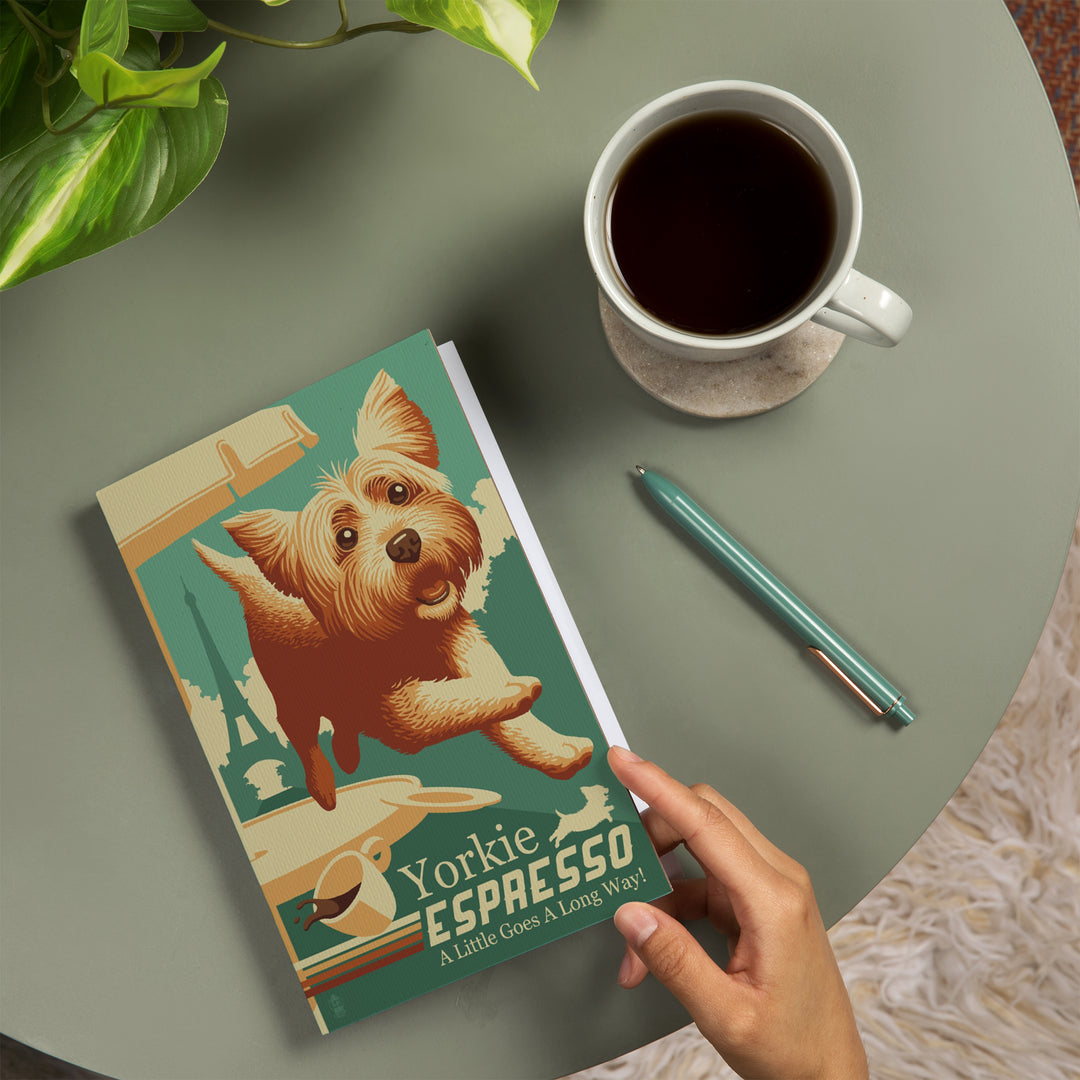 Lined 6x9 Journal, Yorkshire Terrier, Retro Yorkie Espresso Ad, Lay Flat, 193 Pages, FSC paper