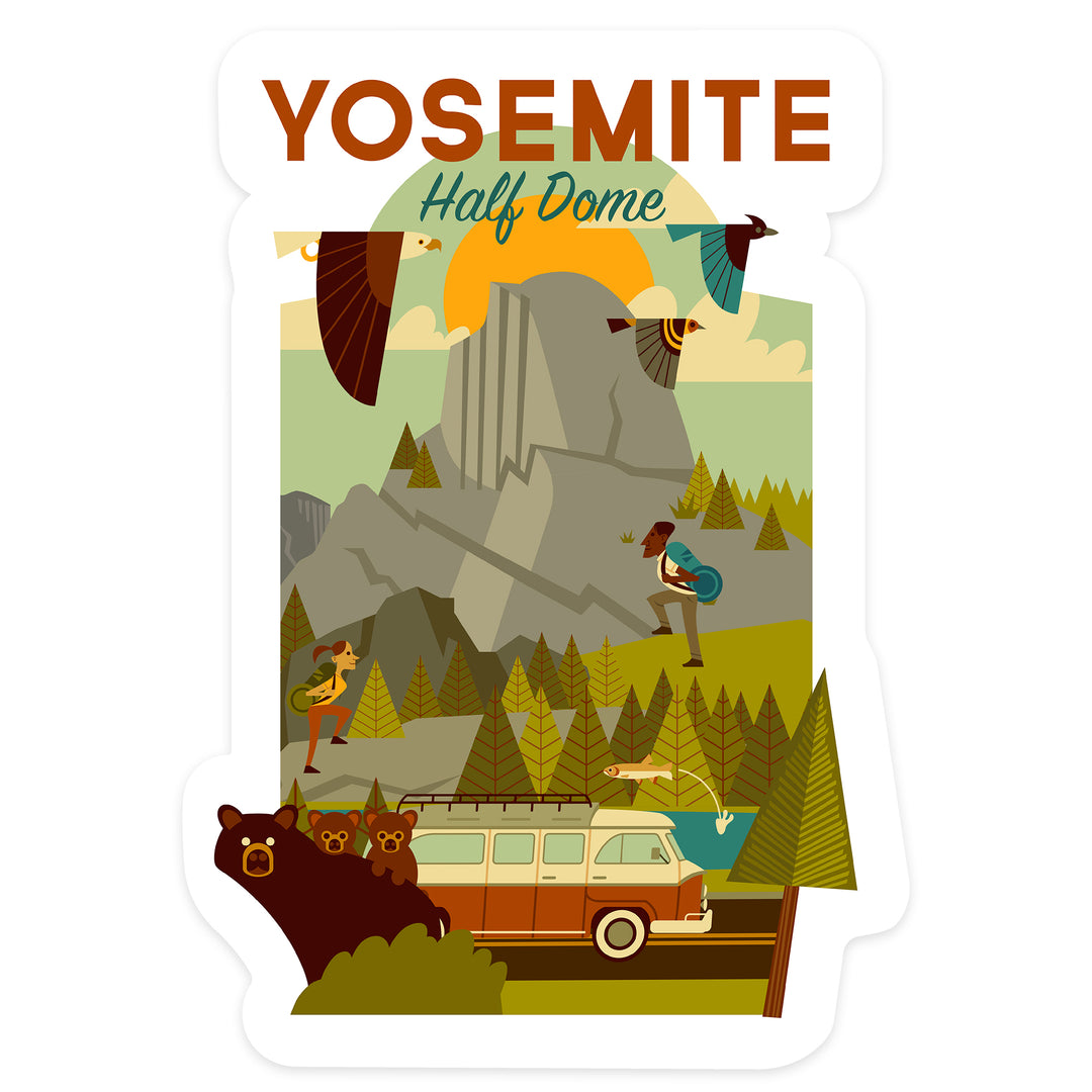 Yosemite National Park, California, Half Dome, Geometric National Park Series, Contour, Lantern Press Artwork, Vinyl Sticker