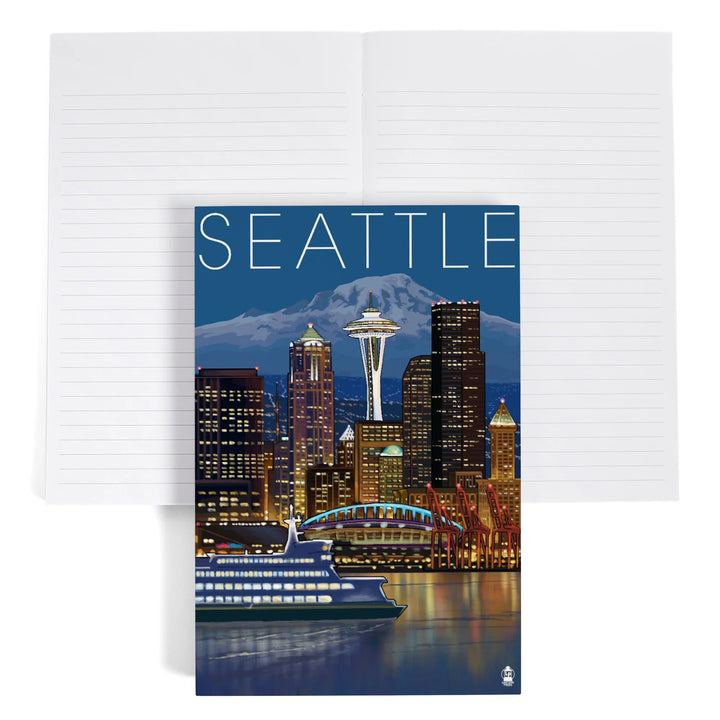 Lined 6x9 Journal, Seattle, Washington, Skyline at Night, Lay Flat, 193 Pages, FSC paper