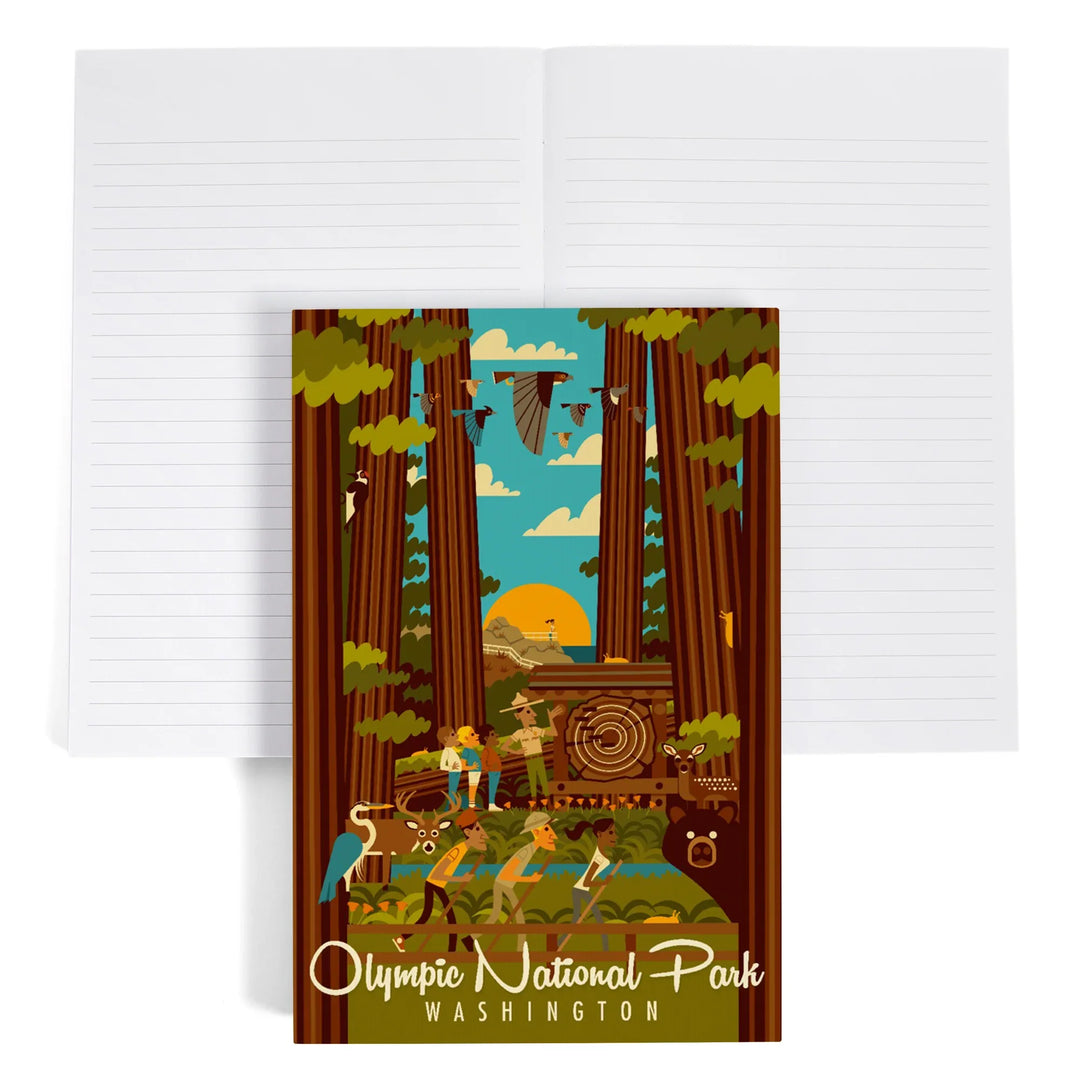 Lined 6x9 Journal, Olympic National Park, Washington, Geometric National Park Series, Lay Flat, 193 Pages, FSC paper