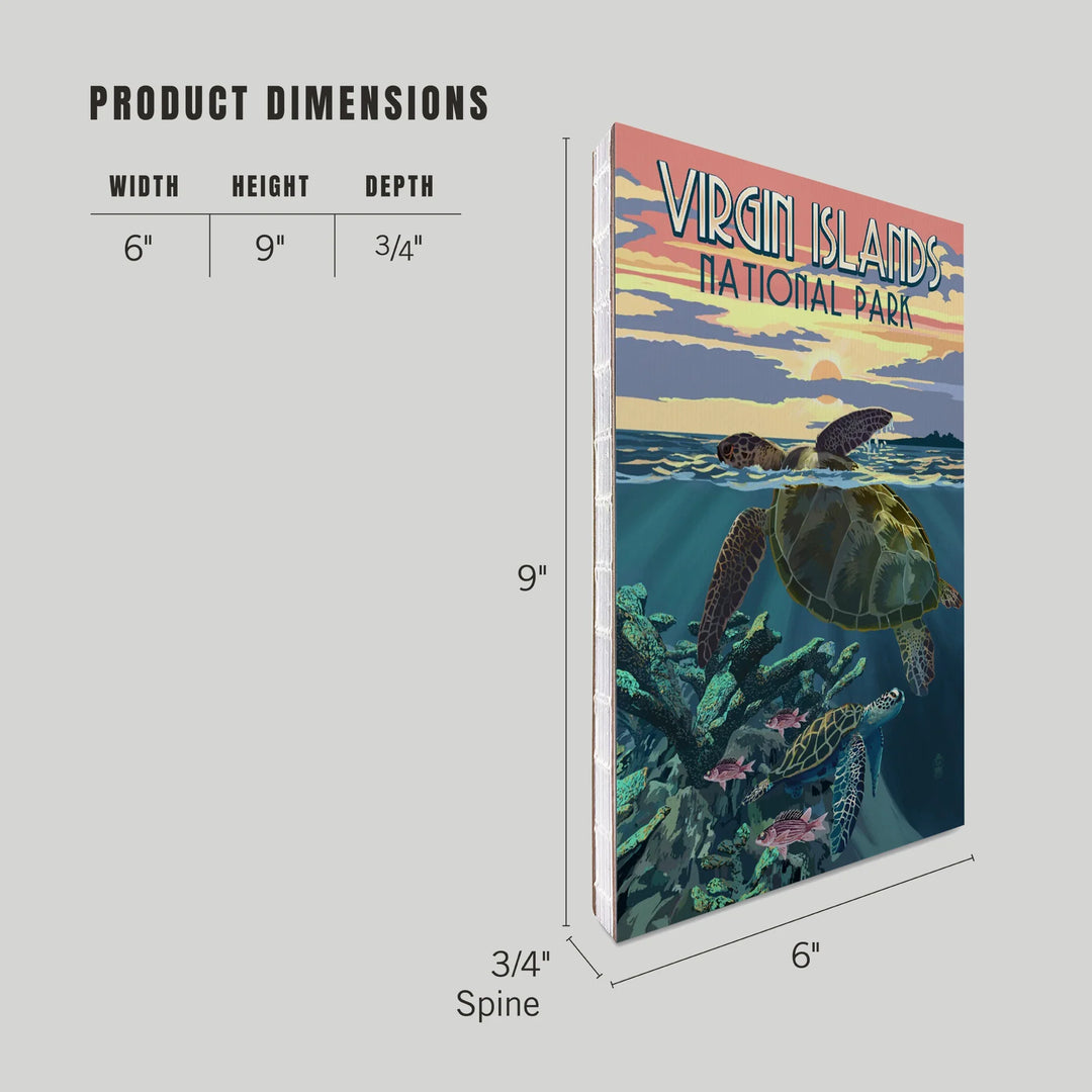 Lined 6x9 Journal, Virgin Islands National Park, Loggerhead Sea Turtle and Sunset, Lay Flat, 193 Pages, FSC paper