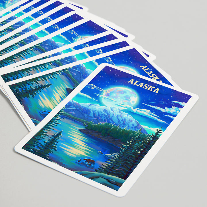 Playing Cards, Alaska, Oil Painting, Lake and Super Moon, 52 Card Deck with Jokers in Box, Unique Art