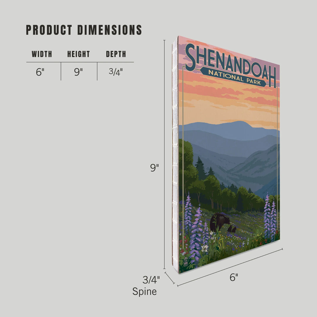 Lined 6x9 Journal, Shenandoah National Park, Virginia, Black Bear and Cubs with Flowers, Lay Flat, 193 Pages, FSC paper