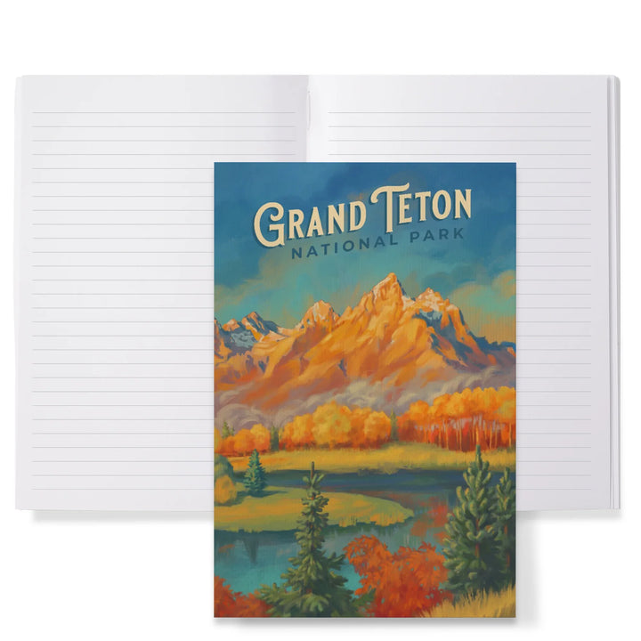 Lined 6x9 Journal, Grand Teton National Park, Wyoming, Oil Painting, Lay Flat, 193 Pages, FSC paper