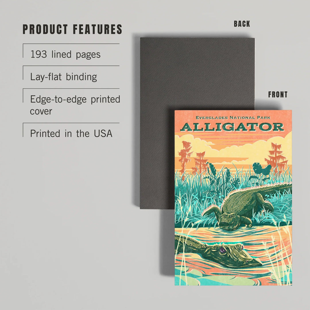 Lined 6x9 Journal, Everglades National Park, Florida, Alligator Vintage Print Press, Lay Flat, 193 Pages, FSC paper