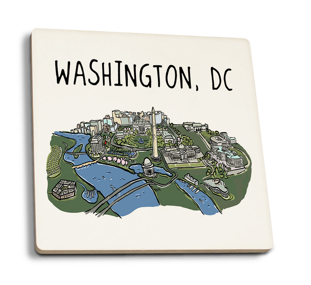 Washington, DC, Cityscape, Line Drawing, Coaster Set