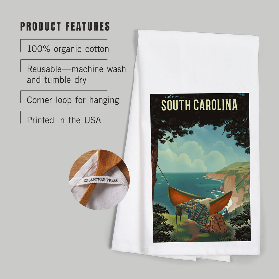 South Carolina, Today's Office, Coastal Series, Hammock on Beach, Organic Cotton Kitchen Tea Towels