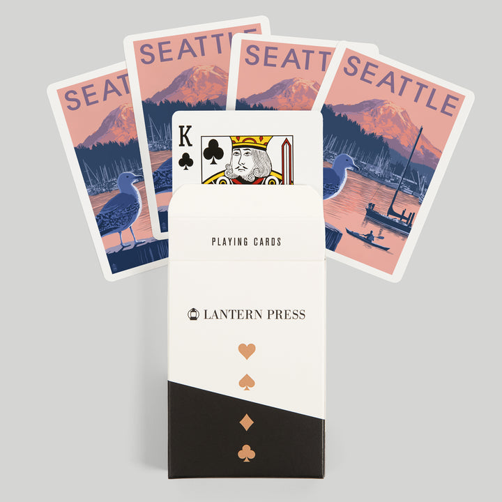 Playing Cards, Seattle, Washington, Marina and Rainier at Sunset, 52 Card Deck with Jokers in Box, Unique Art