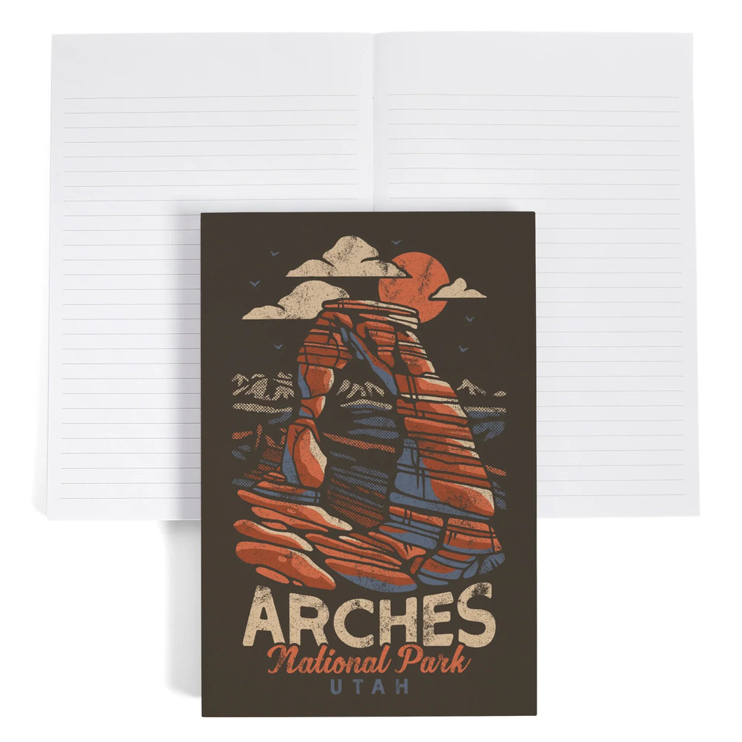 Lined 6x9 Journal, Arches National Park, Utah, Delicate Arch, Distressed Vector, Lay Flat, 193 Pages, FSC paper