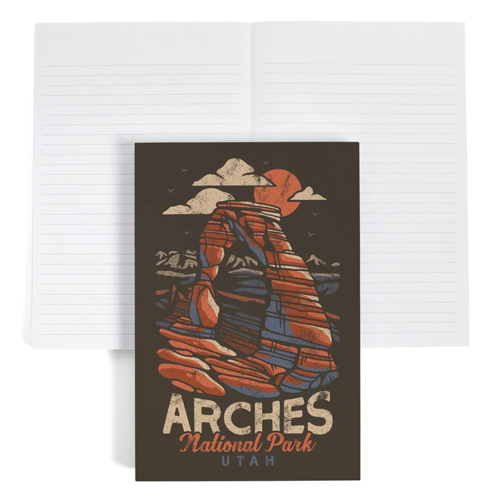 Lined 6x9 Journal, Arches National Park, Utah, Delicate Arch, Distressed Vector, Lay Flat, 193 Pages, FSC paper