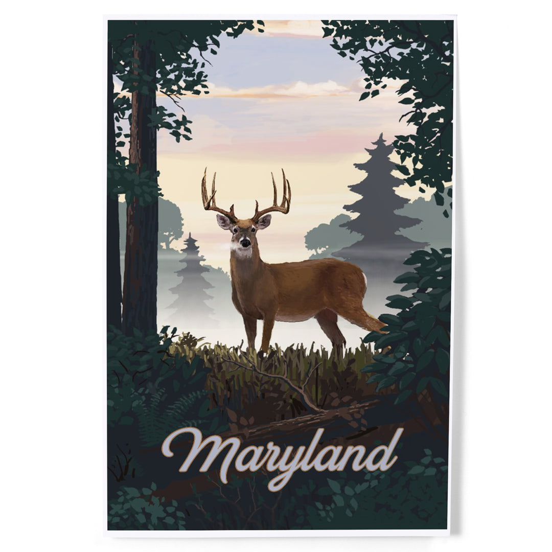 Maryland, Painterly, Deer and Sunrise, Art & Giclee Prints