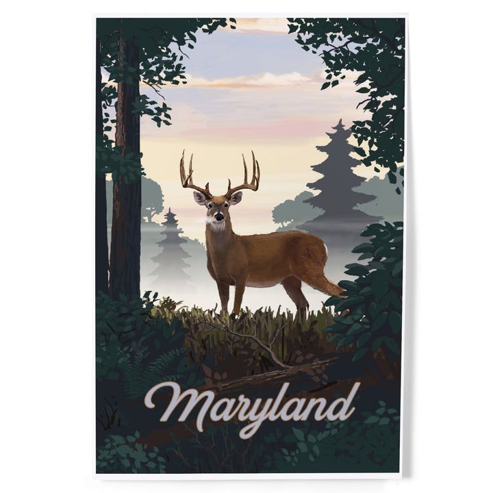 Maryland, Painterly, Deer and Sunrise, Art & Giclee Prints