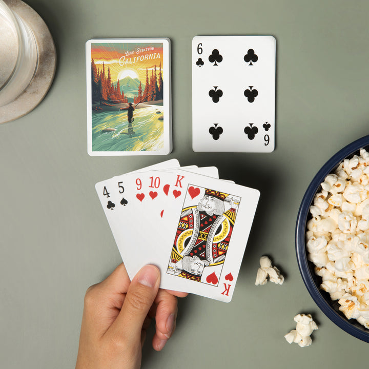Playing Cards, Lake Siskiyou, California, This is Living, Fishing with Mountain, 52 Card Deck with Jokers in Box, Unique Art