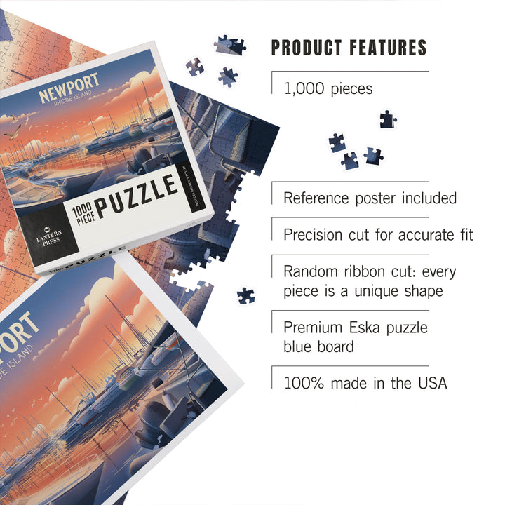 Newport, Rhode Island, Lithograph, Home Sweet Harbor, Boats in Marina, 1000 Piece Jigsaw Puzzle