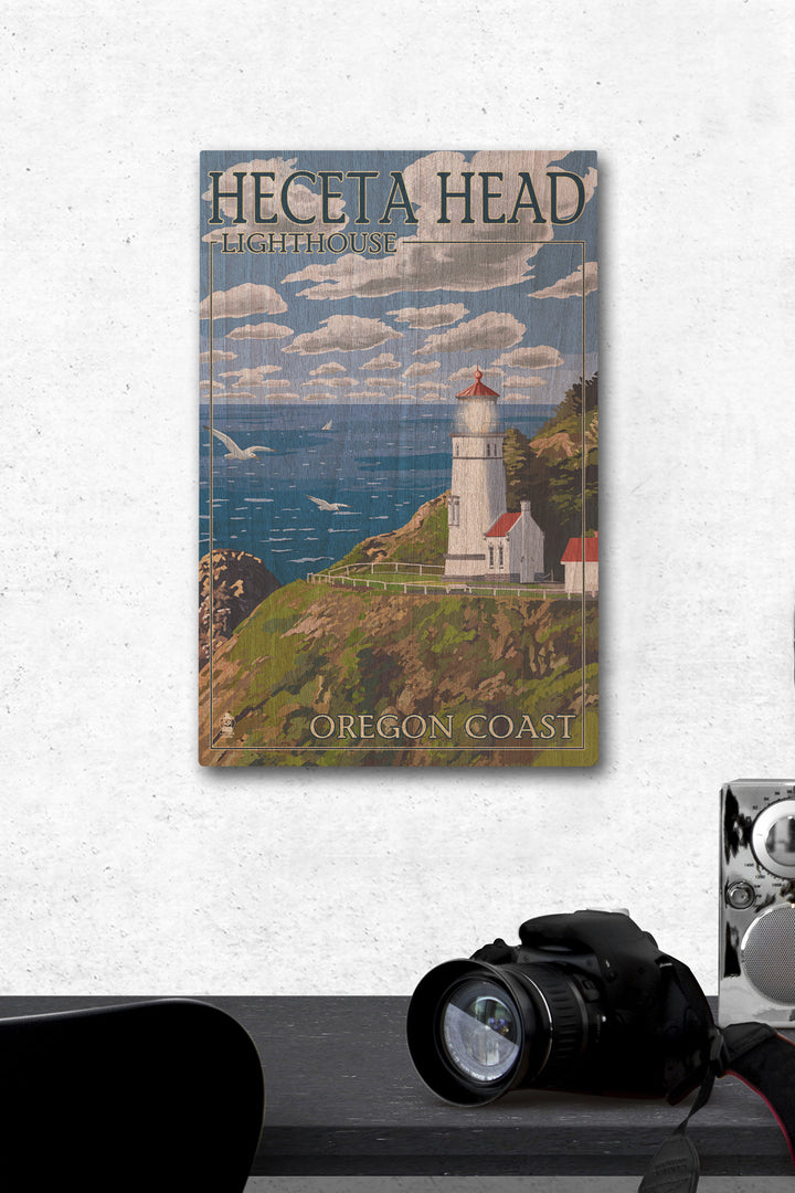 Oregon Coast, Heceta Head Lighthouse, Lantern Press Artwork, Wood Signs and Postcards