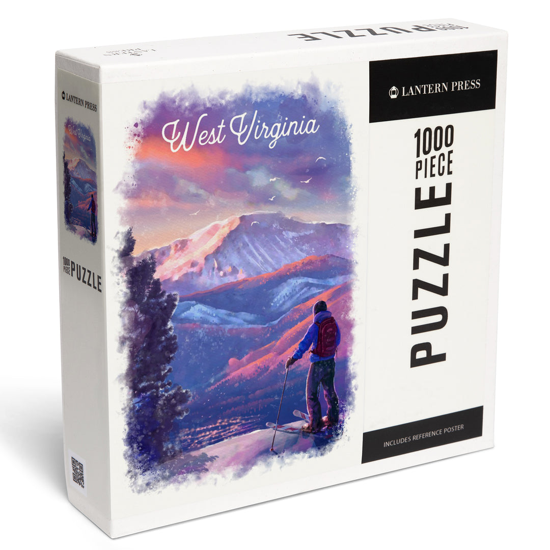 West Virginia, Watercolor Study, Purple Skies, Ski View, 1000 Piece Jigsaw Puzzle