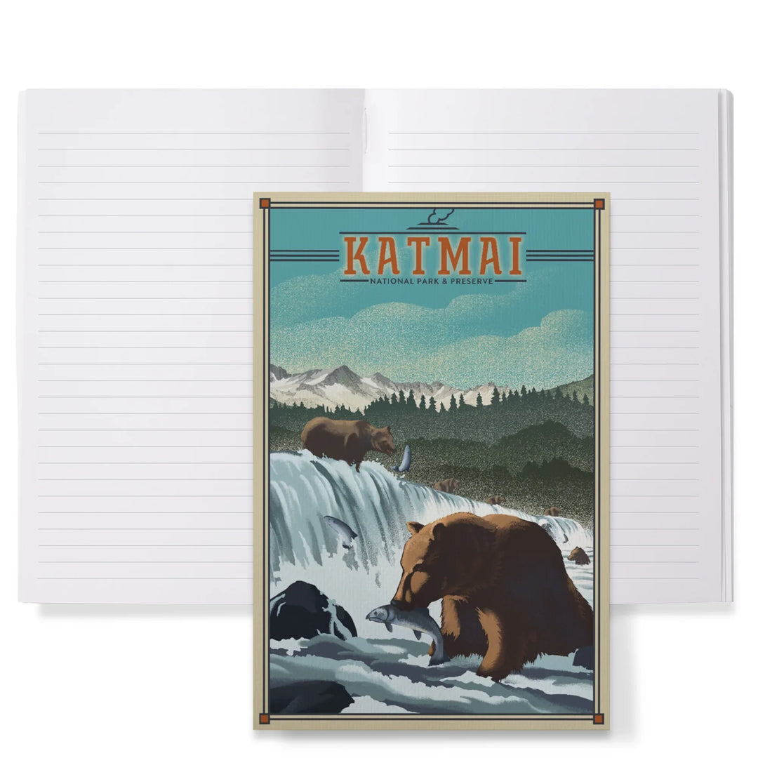 Lined 6x9 Journal, Katmai National Park and Preserve, Alaska, Lithograph, Lay Flat, 193 Pages, FSC paper