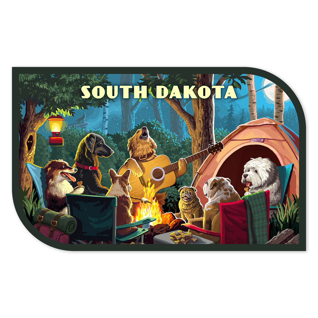 South Dakota, Painterly, Pack Life, Dogs Around Campfire, Vinyl Sticker