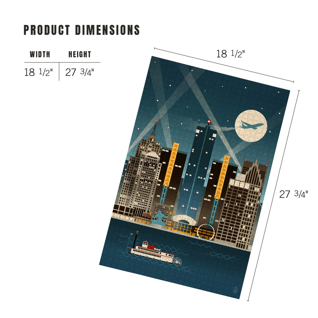 Detroit, Michigan, Retro Skyline (no text), 1000 Piece Jigsaw Puzzle