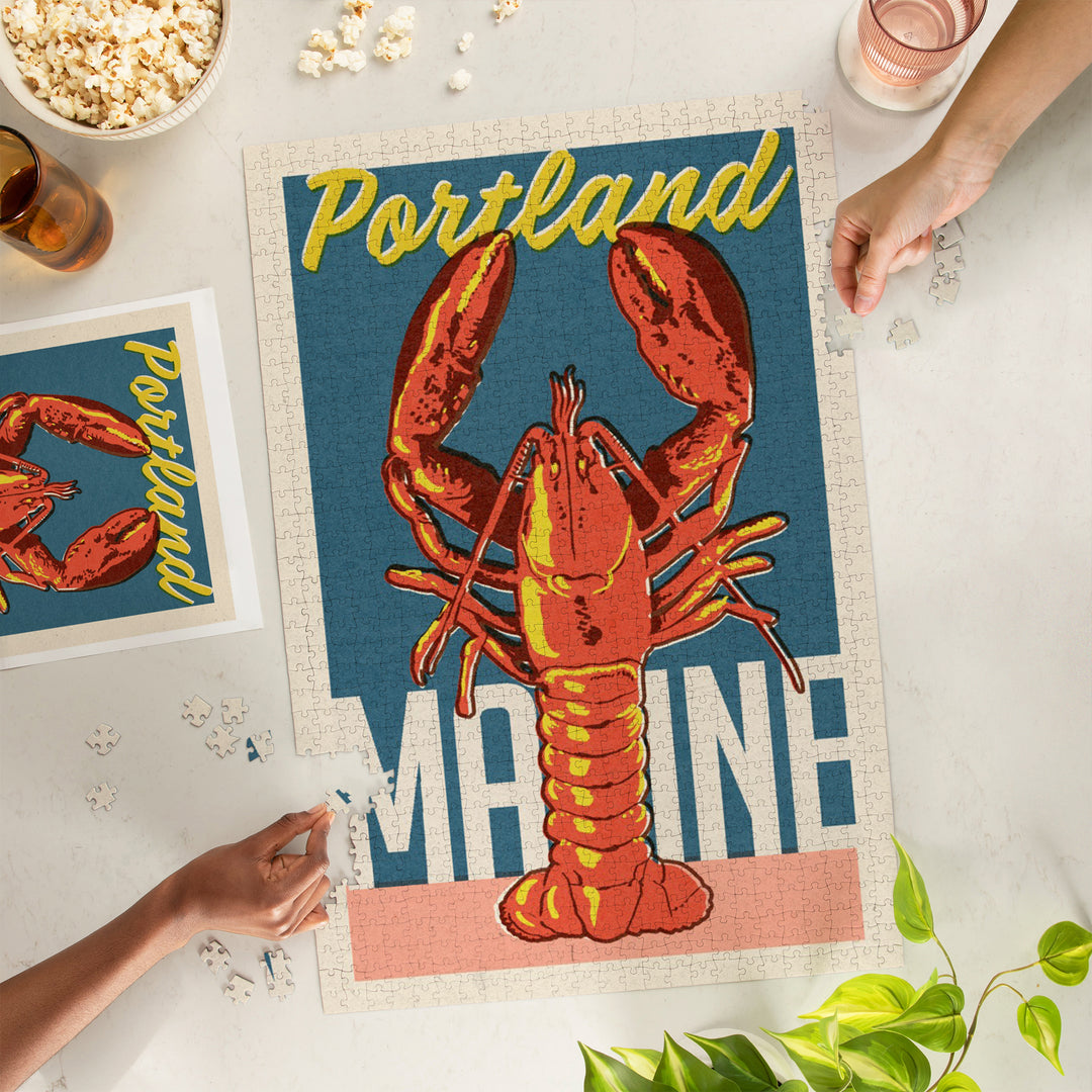 Portland, Maine, Woodblock City Series, Lobster, 1000 Piece Jigsaw Puzzle