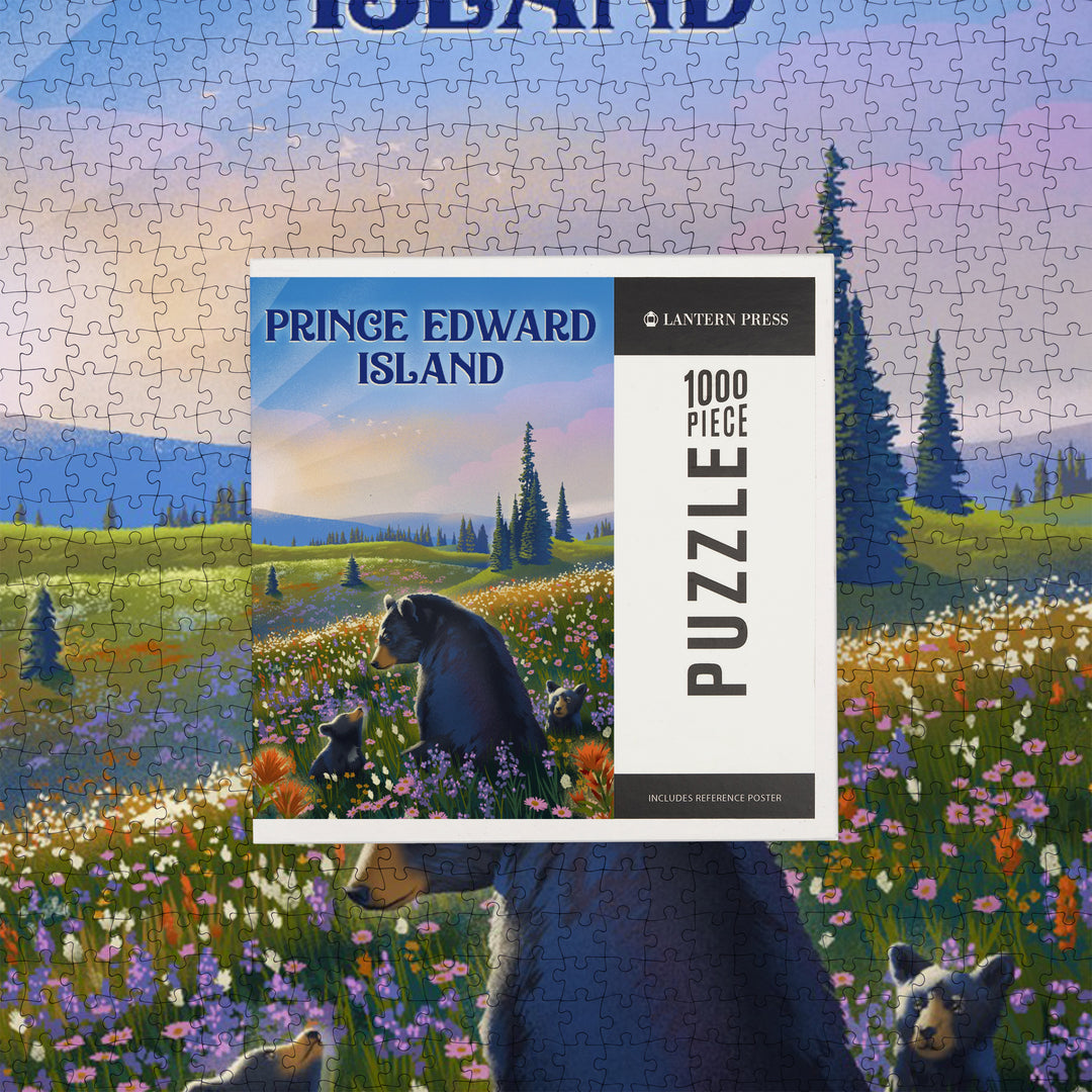 Prince Edward Island, Lithograph, Bear Family in Field, Jigsaw Puzzle
