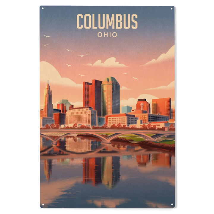 Columbus, Ohio, Lithograph City Series, Wood Sign and Postcards
