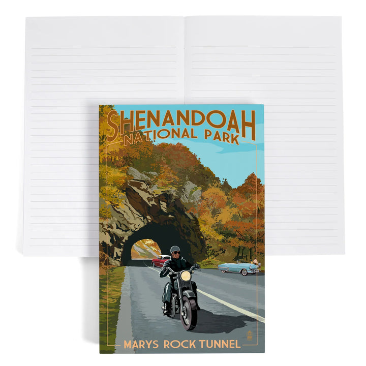 Lined 6x9 Journal, Shenandoah National Park, Virginia, Marys Rock Tunnel Motorcycle, Lay Flat, 193 Pages, FSC paper
