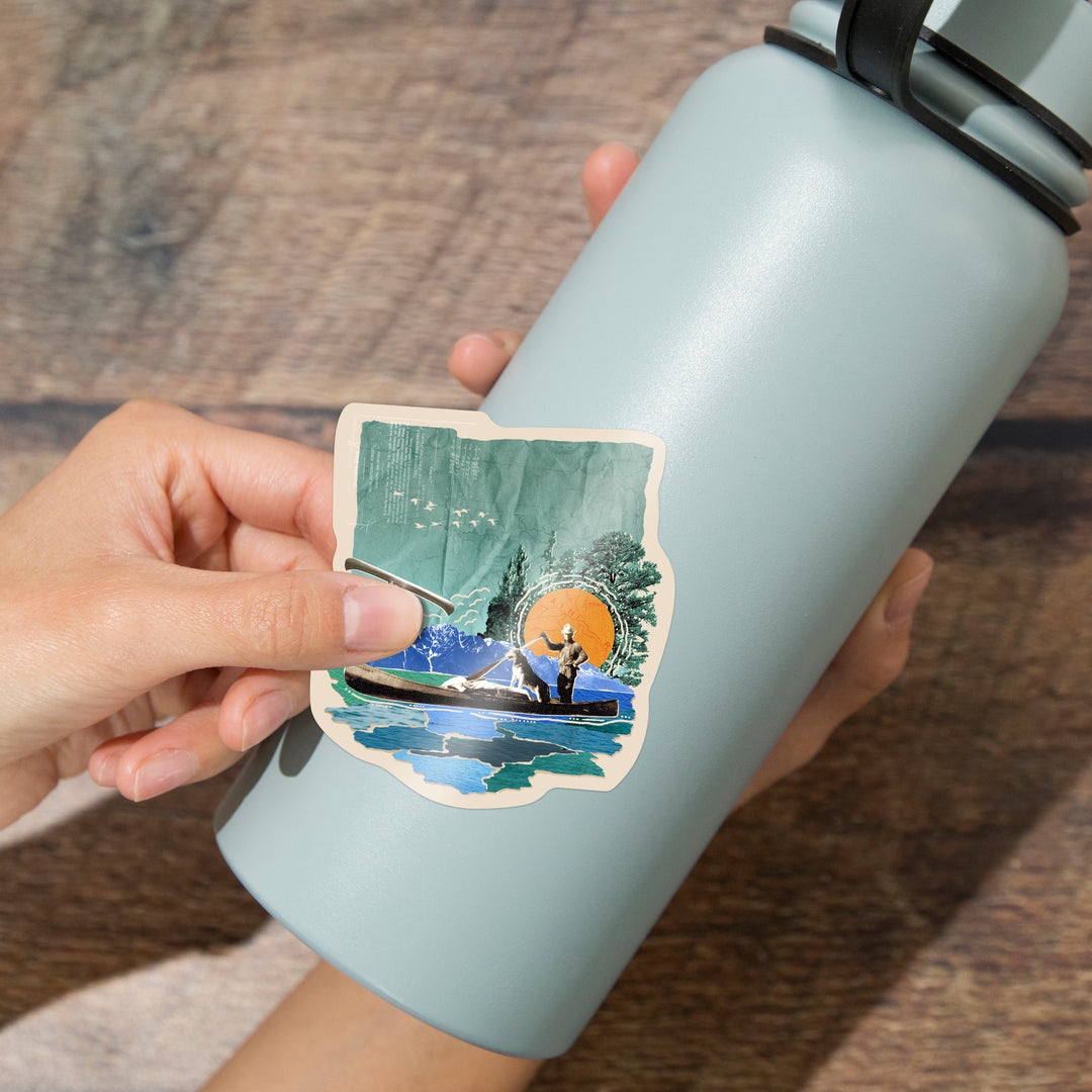 Retro Collage, Canoe, Vinyl Sticker