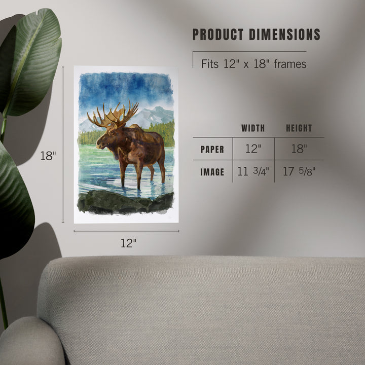 Watercolor Study, Moose with Mountain, Art & Giclee Prints