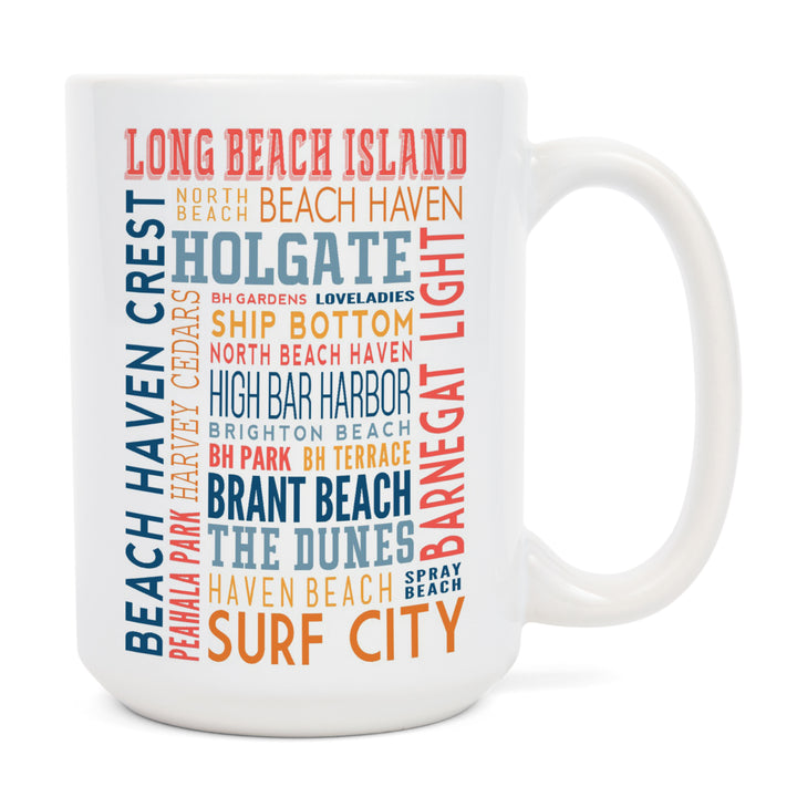 Long Beach Island, New Jersey, Typography (white), Lantern Press Artwork, Ceramic Mug