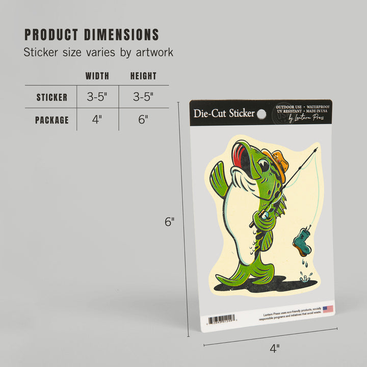 Vintage Mascot, Bass Fishing, Vinyl Sticker