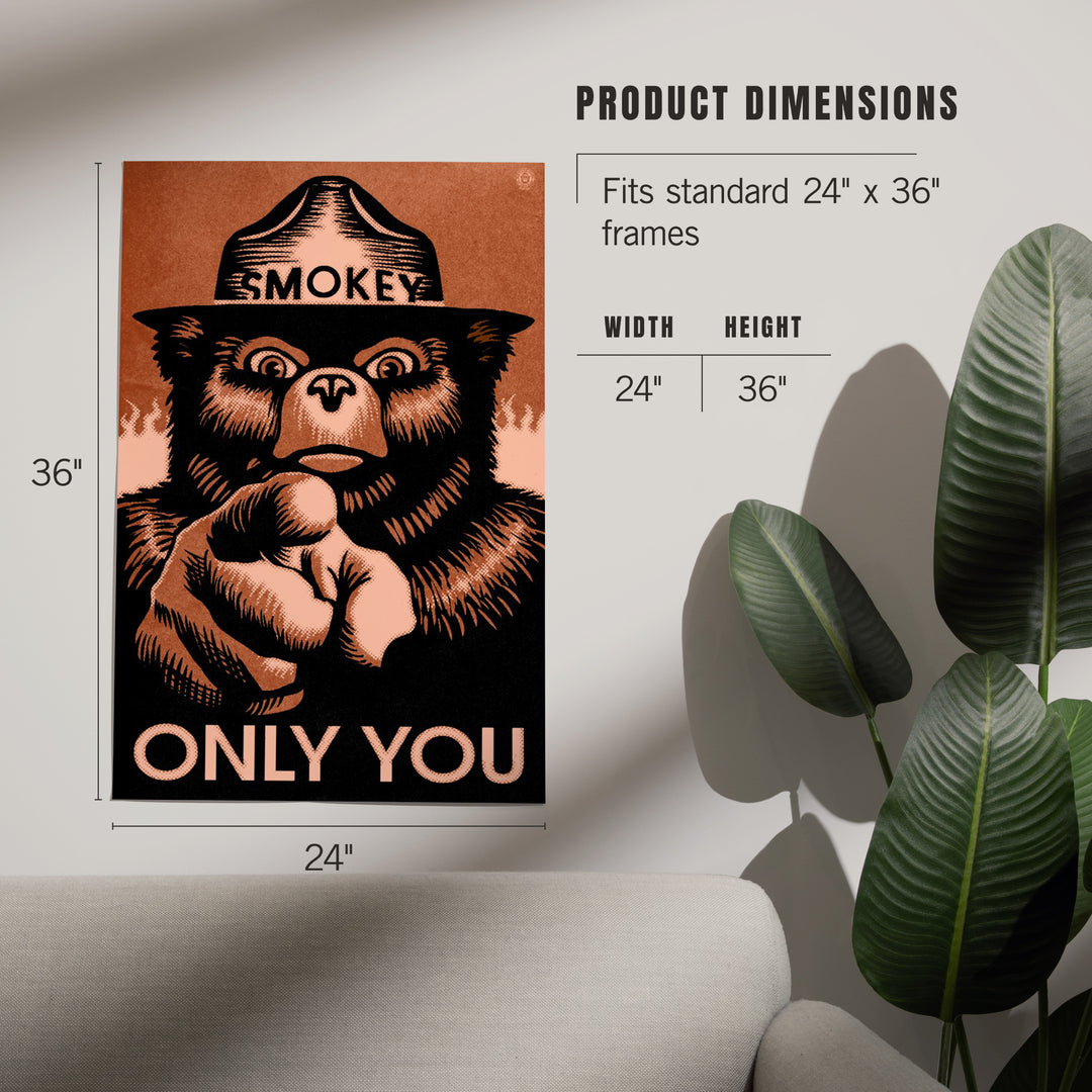 Smokey Bear, Only You, Halftone Red, Officially Licensed, Art & Giclee Prints